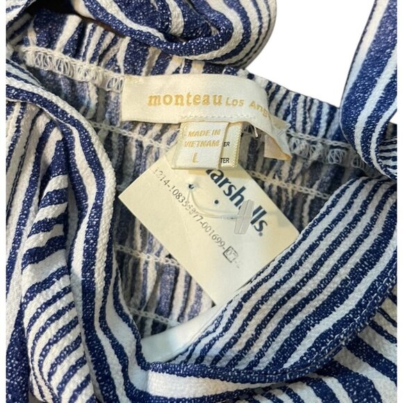 MONTEAU Women's Size Large Tiered Sundress Blue White Stripes - Picture 9 of 12